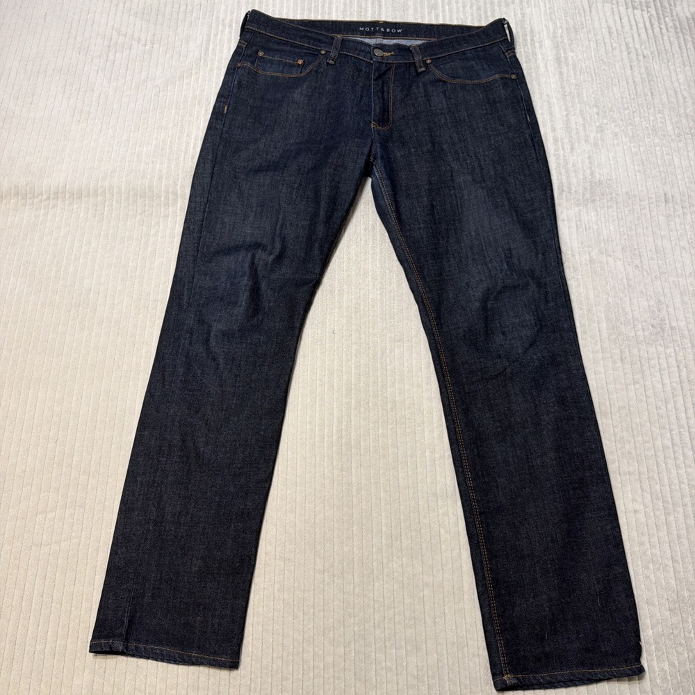 Mott and Bow Mercer Jeans Mens 34x30 Slim Straight Stretch Denim Dark Blue Pants